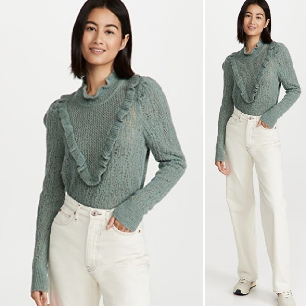 NWT! VERONICA BEARD Sorina Sage ruffle Sweater Size Large